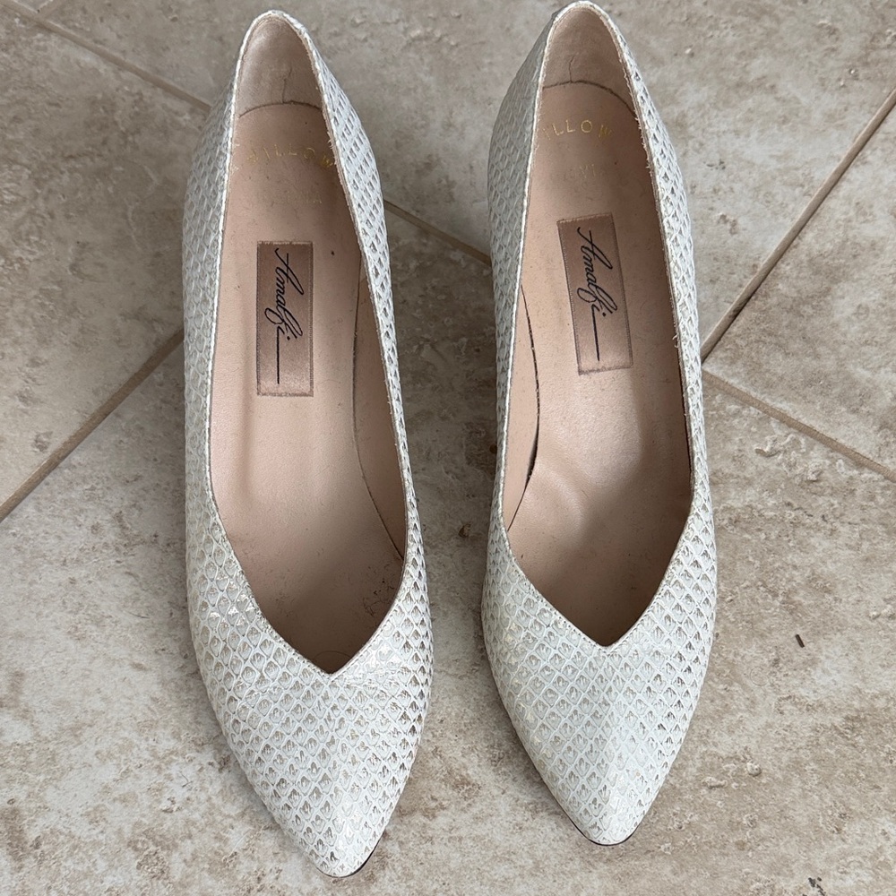 Elegant White/Silver snakeskin patterned Amalfi Women's Heels
